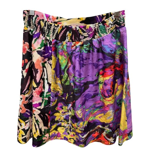 Maeve Anthropologie Skirt Silk Purple Watercolor‎ Elastic Waistband A-Line SM - Picture 2 of 4